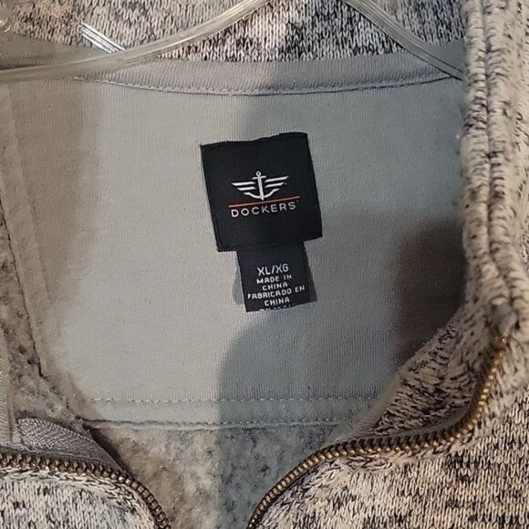 Dockers XL Zip-Up Gray Marled Jacket With Pockets Mens Soft Knit Fleece-Lined - Picture 2 of 7